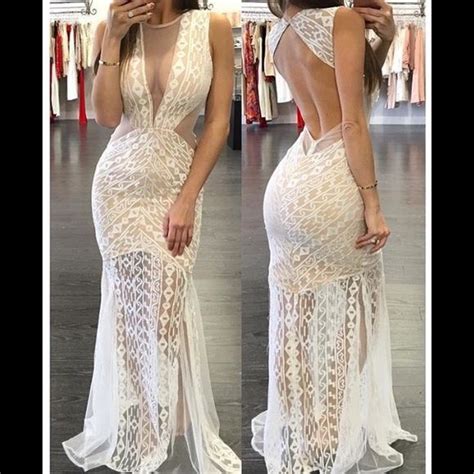 Long Lace Gown In Nude And White