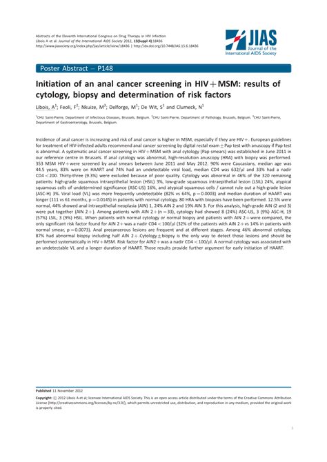 PDF Initiation Of An Anal Cancer Screening In HIV MSM Results Of Cytology Biopsy And