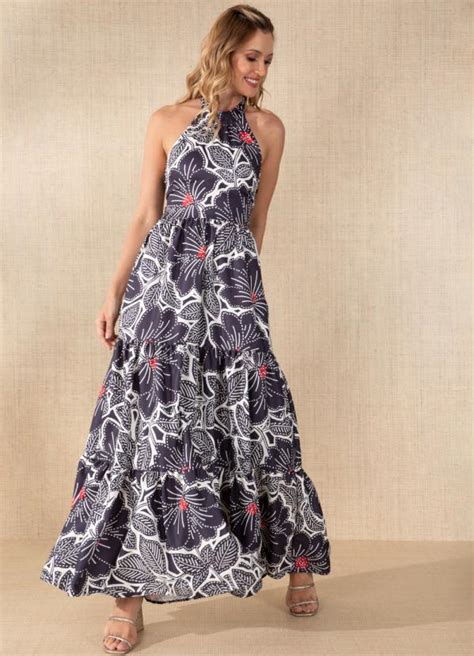 Vestido Longo Floral Retr Bolsos Quintess