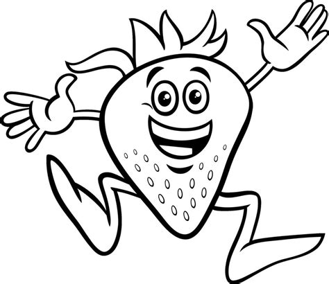 Happy Cartoon Strawberry Fruit Character Coloring Page 32619363 Vector
