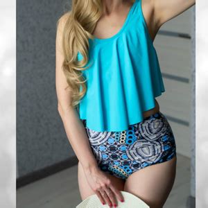 Amazon Omkagi Women S Ruffle Bikini Swimsuit High Waisted Bottom Plus Size Swimwear Tankini