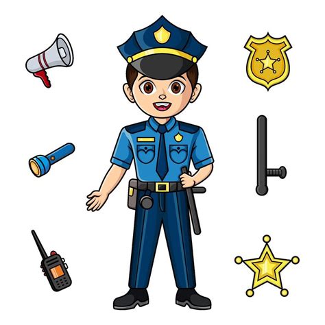 Cute Male Police Officer With Equipment Set 40531641 Vector Art At Vecteezy