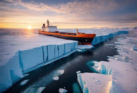 Large Ship Stuck In Ice Of Northern Icy Sea Stock Illustration
