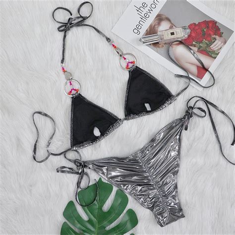 Silver Chain Piece Bikini Set Beach Bikini Beach Wear Etsy