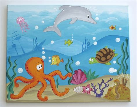 An Octopus And Sea Animals Painting On Canvas