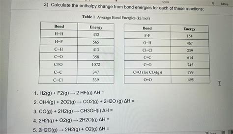 Solved Calculate The Enthalpy Change From Bond Energies Chegg