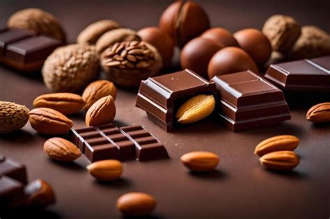Premium AI Image | A collection of nuts including chocolate and nuts.