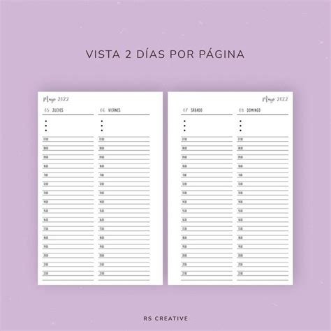 Agenda 2 Días Por Página 2022 2023 Imprimible Media Carta Etsy México