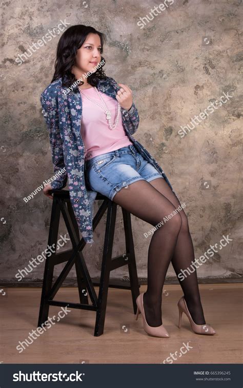 Attractive Brunette Woman Denim Shorts Black Stock Photo 665396245 Shutterstock