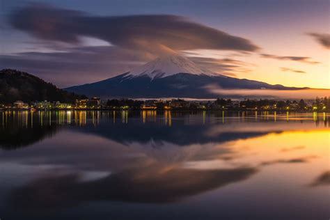 Download Fuji At Night With Lake Kawaguchi Wallpaper