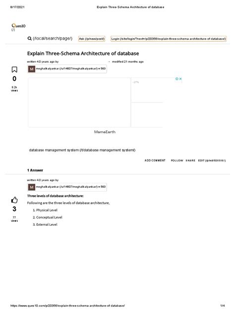 Explain Three-Schema Architecture of Database | PDF | Databases