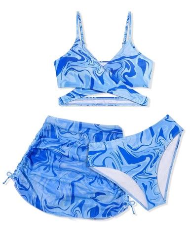 Girls Swimsuit Piece Bikini Set With Cover Up Skirt Criss Cross Printed Ebay