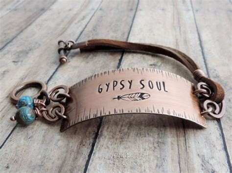 Gypsy Soul Bracelet Copper Leather Boho Bracelet Feather