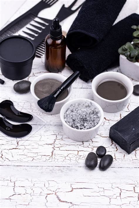 Set of Black Charcoal Detox Cosmetics Stock Image - Image of component ...