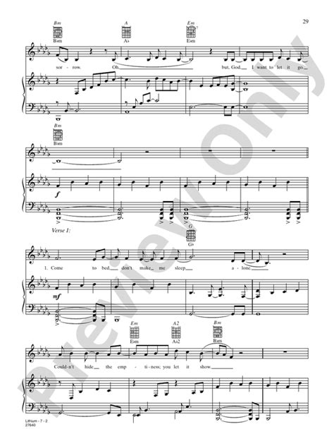 Lithium: Piano/Vocal/Chords: Evanescence - Digital Sheet Music Download