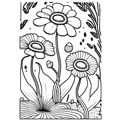 Tall Dancing Flowers Coloring Page Whimsical Magical Adult Coloring Book · Creative Fabrica