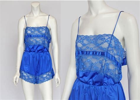 Vintage Royal Blue Teddy Romper Tessies Elastic Waist Vintage Lingerie Extra Large Etsy