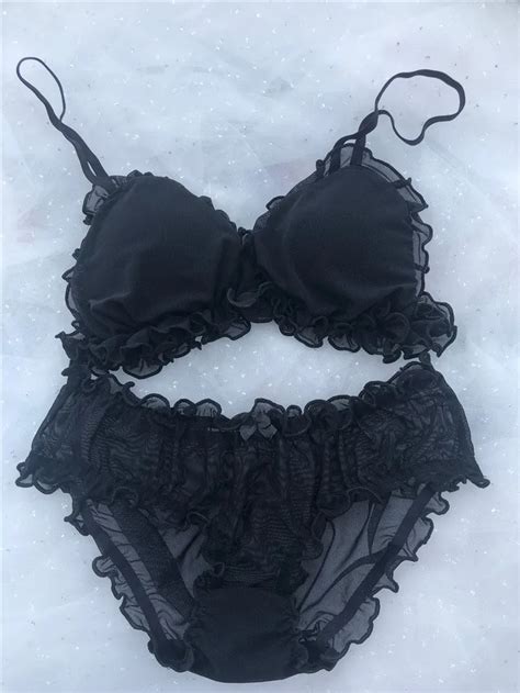 Japanese Lace Bra And Panty Set Back Ultra Thin Transparent And Cute Lolita Lingerie For Women