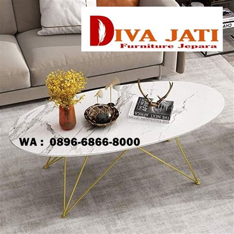 Jual Meja Tamu Stainless Desain Simple Top Marmer Putih Oval Elegan