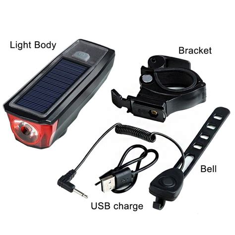 Bike Light Solar Powered Usb Rechargeable Led Horn Bicycle Light