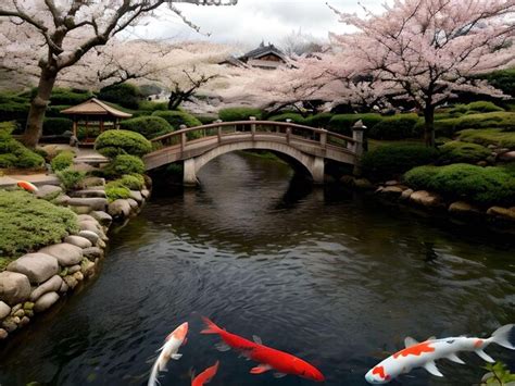 premium ai image serene japanese zen garden  koi   pond