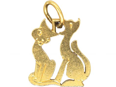 Two 18ct Gold Pussy Cats By Cartier In The Original Case 393W The Antique Jewellery Company