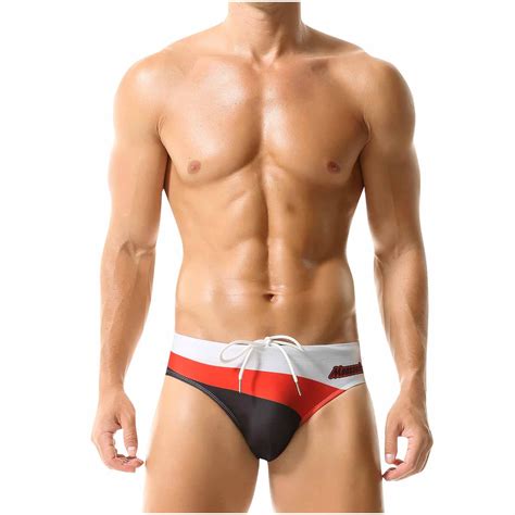 Utsjkr Mens Striped Swim Briefs Sexy Bikini Swimwear Color Block Quick Dry Swimsuit Swimwear