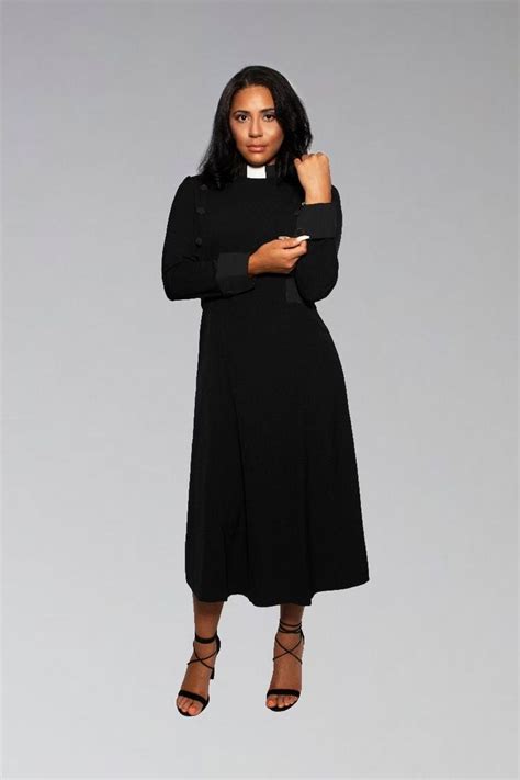 Womens Clergy Dress Black With Black Designer Buttons Clergy Women