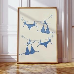 Bikini Endless Summer Print Trendy Coastal Wall Art Coconut Girl Decor Coastal Cowgirl Blue