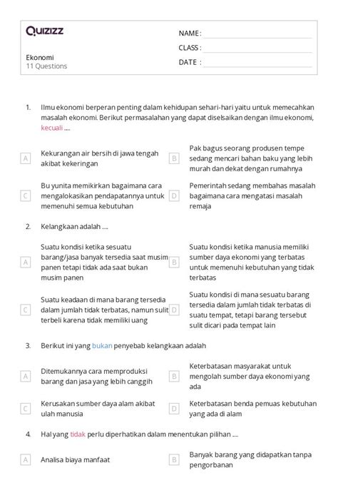 50 Lembar Kerja Ekonomi Untuk Kelas 10 Di Quizizz Gratis And Dapat Dicetak