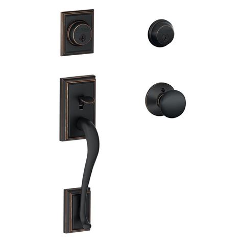 Shop Schlage F Addison X Plymouth Knob Aged Bronze Dual Lock Keyed Entry Door Handleset At