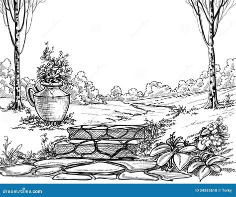 Park Alley Sketch Stock Vector Illustration Of Path 24385618