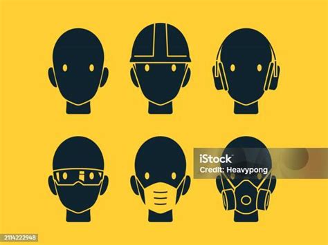 Set Of Industrial Ppe Icon On Yellow Background Stock Illustration