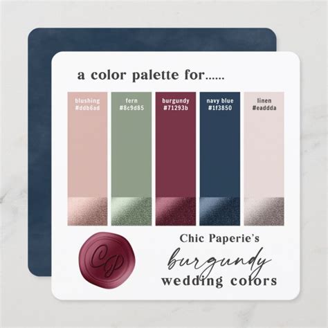 Burgundy & Navy Classic Wedding Color Palette Card | Zazzle | Color ...