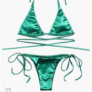 Soly Hux Swim Soly Hux Metallic Green Halter Top Tie Side Triangle Bikini Swimsuit Size Sm