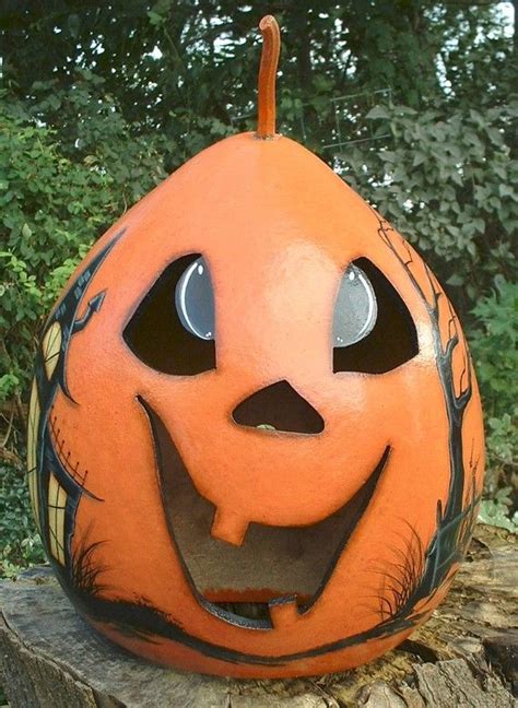 Jack O Lantern Light Up Gourd Hand Painted Halloween Gourds