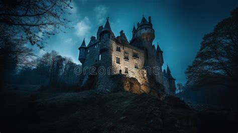 Medieval Castle in a Forest at Evening. Generative AI Stock ...