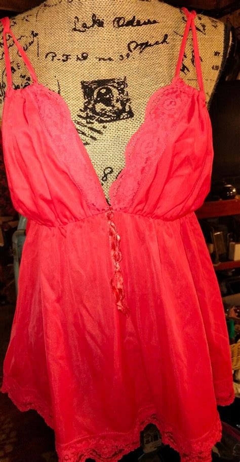 Vintage Red Babydoll Nightie Lingerie Medium Large Gem