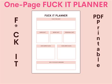 Fuck It Planner Fillable Printable Planner Standard PDF One Page Printable Fillable Daily