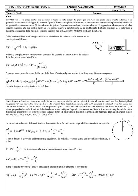 Esami Fisica Tor Vergata Fis Gen Cfu Vecchio Progr A I