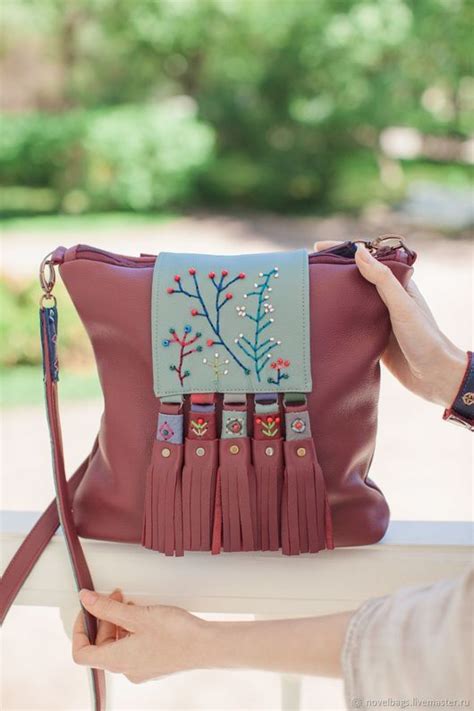 Бордовая сумка из натуральной кожи с вышивкой в интернет-магазине на ...