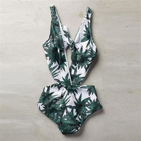 Green Leaf Dark V Show Thin One Piece Bikini On Luulla