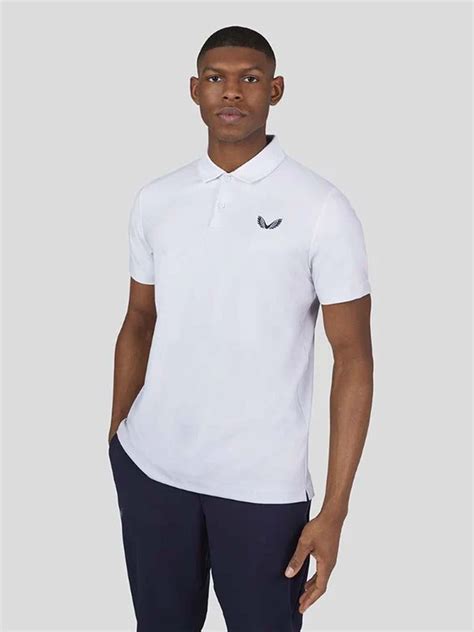 Castore Mens White Printed Polo Shirt Designerwear