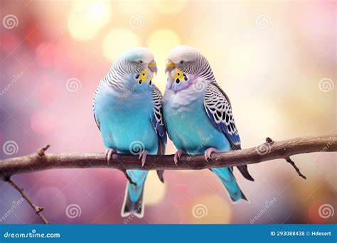 Budgies Sit On A Branch Ai Generated Stock Image