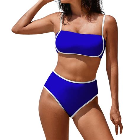Lroveb Bikini Sets For Women With Breast Pad No Support Beach Solid Color One Shoulder Sexy