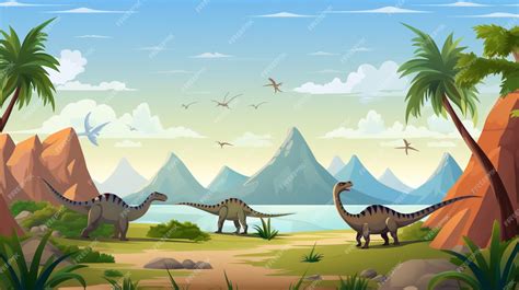 dinosaurs   landscape  mountains  mountains premium ai