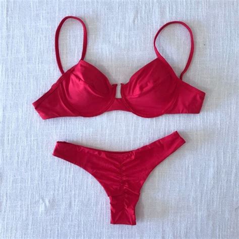 Scrunch Bikini Retro Red Set Top Bottom Bella Art