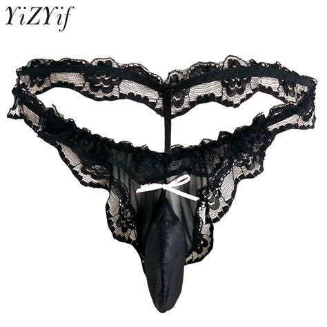 Sexy Gay Mens Lingerie Sissy Bikini Jockstrap Sexy Thongs Panties Low Rise Lace Floral Sissy G