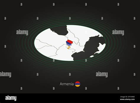 Armenia map in dark color, oval map with neighboring countries. Vector ...