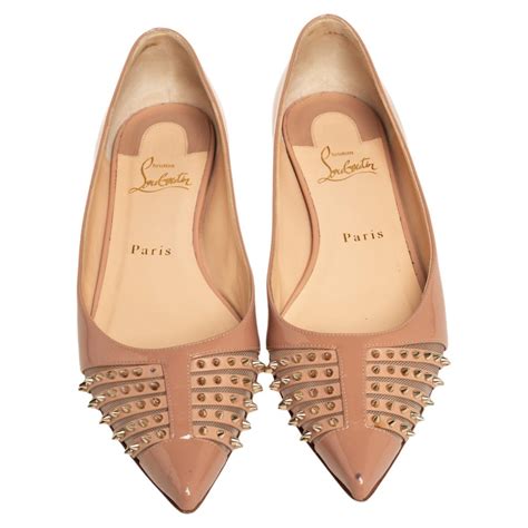 Christian Louboutin Nude Patent Leather Goldoflat Flats Size At